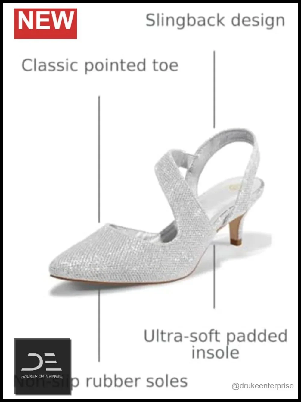 Kitten Heel Slingback Pumps Wedding Party Shoes Cushioned Insole Pointed Toe